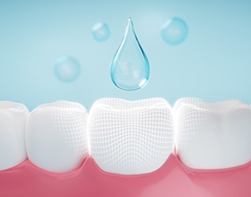 a 3D illustration demonstrating fluoride cleaning teeth