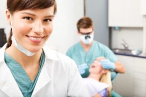 Dental hygienist in a dental office